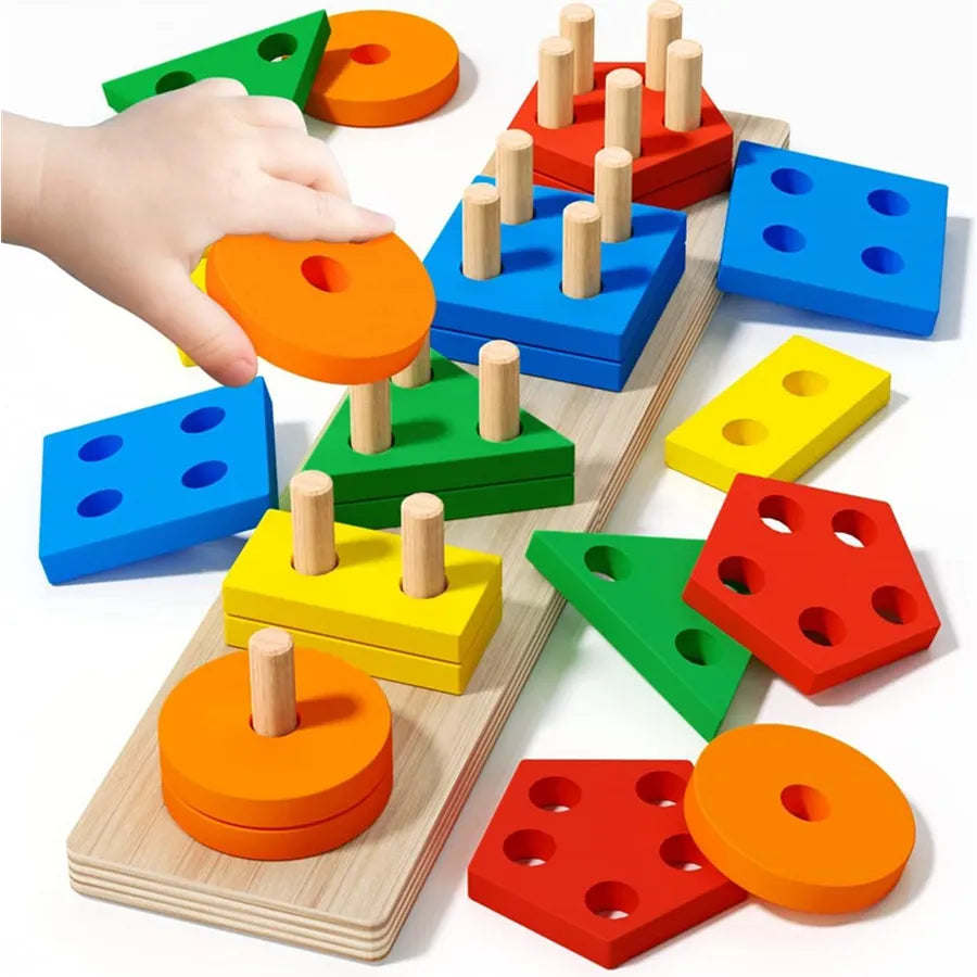 Montessori Wooden Shape Stacking Toy | Children's Puzzle